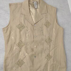 Rene Margo Tan/Light Brown Sleeveless Blouse/Button Top Size L